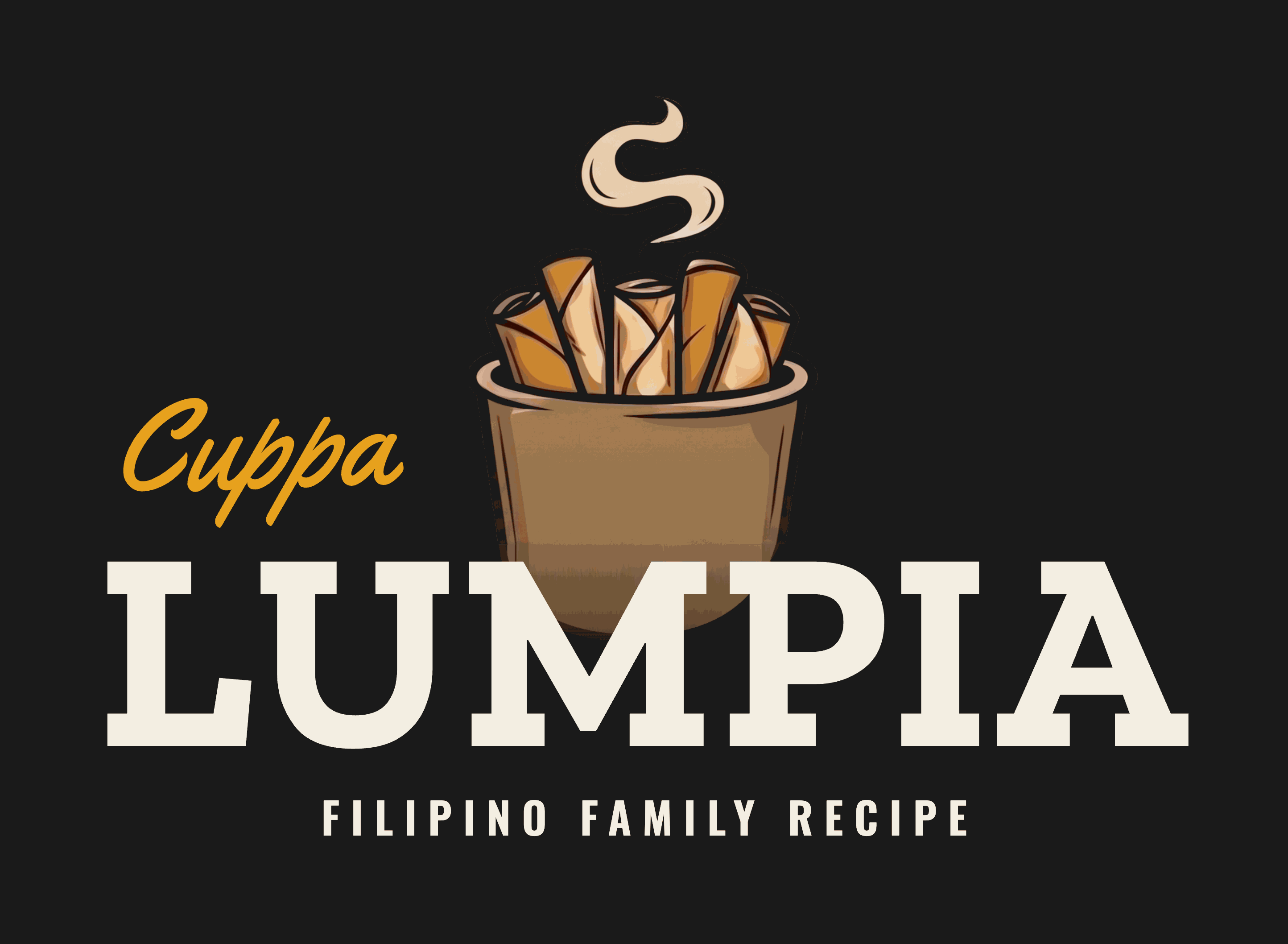 Cuppa Lumpia, Filipino family recipe. The brand logo: a kraft cup of lumpia standing up, with a rising steam mark.