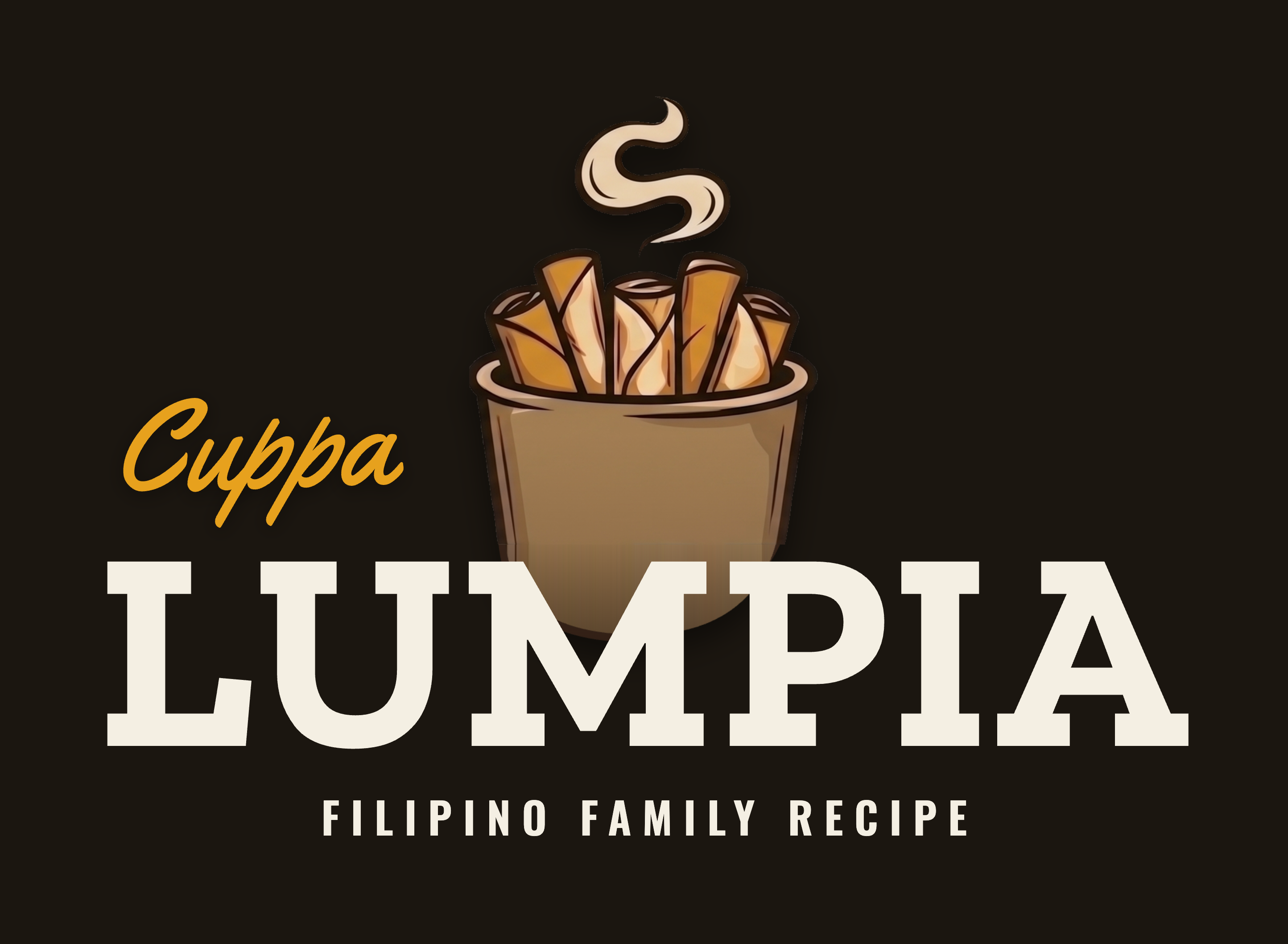 Cuppa Lumpia, Filipino family recipe. The brand logo: a kraft cup of lumpia standing up, with a rising steam mark.